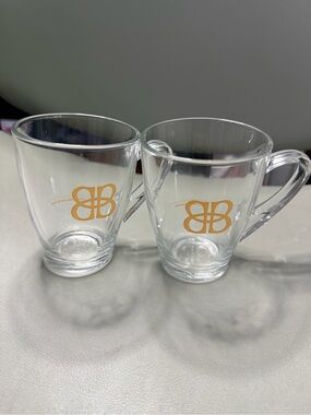 Set of 2 Baileys Irish Cream Clear Glass Coffee Mugs Cups Gold Logo Double B